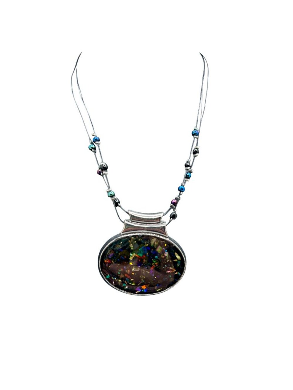 Chico's Necklace Jewelry Statement Black Wire Medalion 20" Adjustable